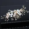 Hair Clips White Ceramic Flower Comb Bridal Crown Pearls Jewelry Handmade Wedding Headpiece Fashion Women Hairpiece