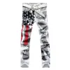 Herenjeans Stretch Heren Amerikaanse vlag Afdrukken Cut Heren Casual Slim Fittness Broek Denim Hip Hop Pants308T