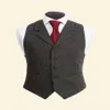 2019 Vintage Zwarte Wollen Tweed Vesten Slanke Heren Pak Vesten Op maat gemaakt Mouwloos Jasje Mannen Bruiloft Vest Heren Jurk Vest 198y