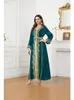 Ethnic Clothing Kaftan For Women Muslin Morocco Caftan 2 Pieces Wedding Easter Sunday Pentecost Dress With Belt Green Ramadan