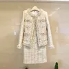 Cappotto da donna in misto lana autunno inverno giacca in tweed da donna con perline manica lunga in lana elegante con frange con finiture in perle tasca soprabito da passerella 230915