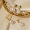 Dangle Earrings Statement Ladies Pearl Pendant 16K Gold Plated Stainless Steel Geometric Mild Non-irritating Minimalist Jewelry Gift