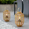 Świecowe uchwyty Vintage Rattan Drewniany uchwyt Antique Lantern Rustyka