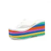 Slippers Summer Rainbow Thick Bottom Sandals High Heel Flip Flops Women's Spring Shoes Casual Beach Slipper Women