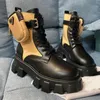 Top quality Designer rois boots Martin platform motorcycle boots brand women's boots runway leather nylon fabric patchwork bag ankle boots fashion