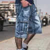 Sommar stor storlek 40 42 44 46 män hip hop last shorts denim knä längd lösa baggy jeans shorts multi fickor manlig streetwear264y