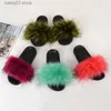 Tofflor barn päls tofflor flicka fluffy faux rascoon päls glider päls hemgolv flip flops barn sommarskor flickor päls sandaler csh953 t230916