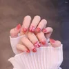 False Nails Gradient Red Sweet Short Press On Elegant Fingernails Stickers Artificial 24PCS Stick Nail