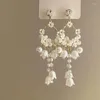 Dangle Earrings Lifefontier Temperament White Bell Orchids Flower Tassel Drop For Women Exaggeration Wedding Lily Pearl Earring Jewelry