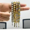 4-farbiges 8-mm-Edelstahl-Perlenarmband mit rundem Anhänger, modisches elastisches Seil-Stretch-Armband für Herren und Damen