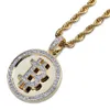 Kettingen Hip Hop Iced Out Strass Munt Hanger Ketting BTC Mijnbouw Cadeau Voor Mannen Vrouwen Met Touw Chain291c