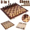 Party Favor 3 In 1 Wood International Folding Chess Set Board Game Education Toys Portable Backgammon Checkers 29 29CM245J