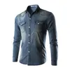 2018 Fashionable Style Men's Jeans Shirts Casual Slim Fit Stylish Long Sleeve Washed Male Solid Denim Shirts Tops225W
