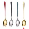 Kaşıklar Yüksek kaliteli Colorf Salata Çatal Titanyum Metal Spagetti Kaşık 304 Paslanmaz Çelik Spork Damlası Ev Bahçe Mutfak Din Dhi8D