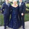 웨딩 파티를위한 신부 드레스의 플러스 사이즈 어머니 다크 네이비 블루 레이스 오프 어깨 인어 이브닝 가운 신랑의 어머니 297L