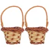 Jewelry Pouches 2 Pcs Mini Floral Basket Hand Woven Storage Hamper Groceries Baskets Handles Rattan