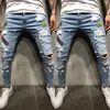 Jean extensible pour hommes, jean de motard déchiré et détruit, pantalon en Denim Slim avec bande, CA240t