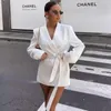 Women's Suits Fuchsia Tuxedo Blazer Woman Belt Button Jacket Women Long Sleeve Straight Blazers For Streetwear