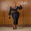 2021 Plus Size Arabo Aso Ebi Nero Lussuoso Abiti da ballo sexy Perline Collo trasparente Lunghezza tè Serata formale Festa Seconda Reception315R