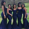 Sexig marinblå brudtärna klänningar för bröllopsgästfest billiga remmar med älskling hals plus storlek formella klänningar för afrikanska bla275f