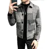Men's Wool Blends Abrigo Hombre Korean Casual Men Stitching Jacket Slim Jacket Fashion Warm Long-sleeved Plaid Gentleman Pockets Coat Jacket 230915