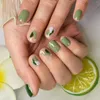 False Nails Press On Green Stainig Holo Love Fake Nail Medium Coffin Glossy Lime Gift For Girls Women Dating 24st