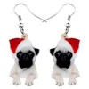 Dangle & Chandelier Acrylic Christmas Sweet Pug Dog Earrings Drop Cute Pets Gift Women Girl Teens Kid Festival Charms Decoration B217C