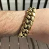 Bracciale da uomo a maglie cubane Miami da 18 mm con catena Kilo in oro 14k su acciaio inossidabile3172