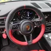 DIY niestandardowe skórzane ręcznie sęcze do samochodu pokrywka kierownicy do Porsche Cayenne Panamera Macan 718 911 Akcesoria okładka koła 193i