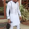 Ubrania etniczne Mężczyźni afrykańskie dashiki bazin koszulka Drukuj koszulki z długim rękawem Tops Muzułmańska moda tradycyjna islamska thobe Male227a