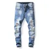 Mäns jeans män streetwear hip hop rippade blå tiggare mager mode knähål bomullsslim fit casual joggers denim pants315f