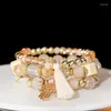 Strand Natural Stone Agate Pärled Bangle Set For Women Girl Crystal Beads Fring Pendent Wrap Armband Summer Jewelry
