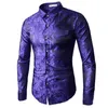 High Quality 2021 Male Long Sleeve Shirts Red Gold Purple Blue Men's Embroidery Dress Shirt Fashion Slim Wedding Party Bussin264O