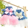 Pet Dog Apparel Chihuahua Denim Lace Wedding Dresses for Small Medium Dogs Puppy Party Bowknot Sweety Skirt Pets Cat244g