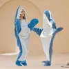 Pyjamas Cartoon Shark Overall Kinder Eltern Mit Kapuze Warme Flanell Decke Homesuit Lustige Homewear Für Pyjama Party 230915