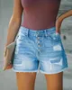 Kvinnors shorts 2023 Sommarkvinnor denim rak hög midja tvätt vatten feminino knapp jeans cyklist