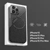 Coque de téléphone intégrale ultra-mince magnétique en fibre de carbone, étui de protection antichoc, coque arrière en PC rigide pour iPhone 12 13 14 15 Pro Max pour Magsafe