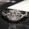 14K White Gold Square Cut Diamond Ring For Women Zircon Gemstone Engagement Wedding Rings topaz Fine Jewelry Gifts298z