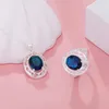 Halskette Ohrringe Set 925 Stempelsilber Hübscher blauer Kristall Oval Anhänger Halsketten Ringe für Frauen Mode Party Hochzeit