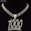 Collana con ciondolo numero 1000 Hip Hop da uomo con catena cubana Miami da 13 mm Collane hip-hop ghiacciate Bling Gioielli di moda maschile318Q