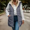 Chalecos de mujer Otoño Invierno Chaleco de lana Abrigo de algodón con capucha Color sólido Sin mangas Cremallera Ropa de calle Reversible Chaqueta de longitud media