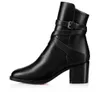 Elgant Winter Woman Turela Leder Stiefeletten Schwarz Bootie Leder Wildleder Reißverschluss Wadenabsatz Gummilaufsohle