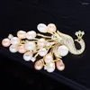 Brooches OKILY Delicate Zircon Luxe Nature Pearl Peacock Broochpin For Women Bird Jewelry Pins And Broche Accessories