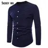 Männer Casual Hemden Jackeywu Marke Männer 2021 Koreanische Mode Kragenlose Langarm Kleid Hemd Business Social Camisa Masculin302Q