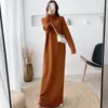 Casual Dresses Long Sleeves Knitted Autumn Winter Thickened High Collar Korean Women's Clothes Graduation Dress Style Sexy