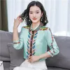 Runway Luxury Retro Silk Satin Shirt Long Sleeve Spring Autumn Winter Womens Designer Button Tops Slim Office Ladies Printed Blous253G