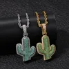 Hip Hop Solid Cactus Micro Paved Zircon Pendant Necklace with Stainless Steel Rope Chain Cuban Chain Necklaces299B