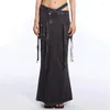 Rokken Zomerjurken Voor Vrouwen 2023 Koreaanse Mode Lage Taille Hollow Out Split Fishtail Rok Katoen Denim Dames Halve Lengte