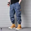 Herren-Jeans, japanische Vintage-Mode, Herren-Jeans, lockere Passform, mehrere Taschen, Denim-Cargo-Hose, Streetwear, Designer-Hip-Hop-Jeans, Men189M