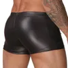 Underbyxor sexiga män boxare underbundna öppet gren faux läder trosor shorts underkläder man mjuk svart badkläder plus storlek220m